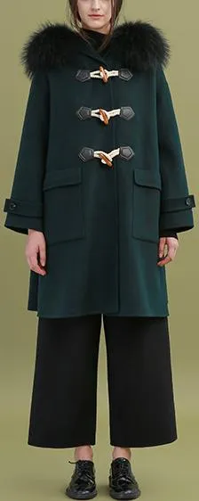 Fur-Hooded Toggle-Buttoned Oversized Wool Coat