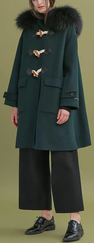 Fur-Hooded Toggle-Buttoned Oversized Wool Coat