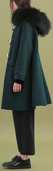 Fur-Hooded Toggle-Buttoned Oversized Wool Coat