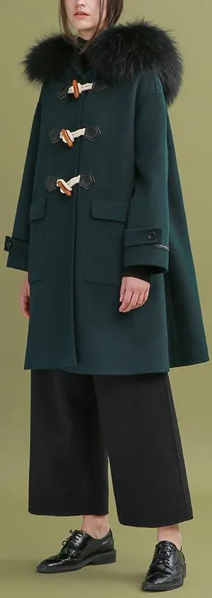 Fur-Hooded Toggle-Buttoned Oversized Wool Coat