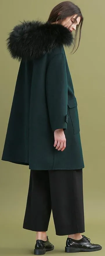 Fur-Hooded Toggle-Buttoned Oversized Wool Coat