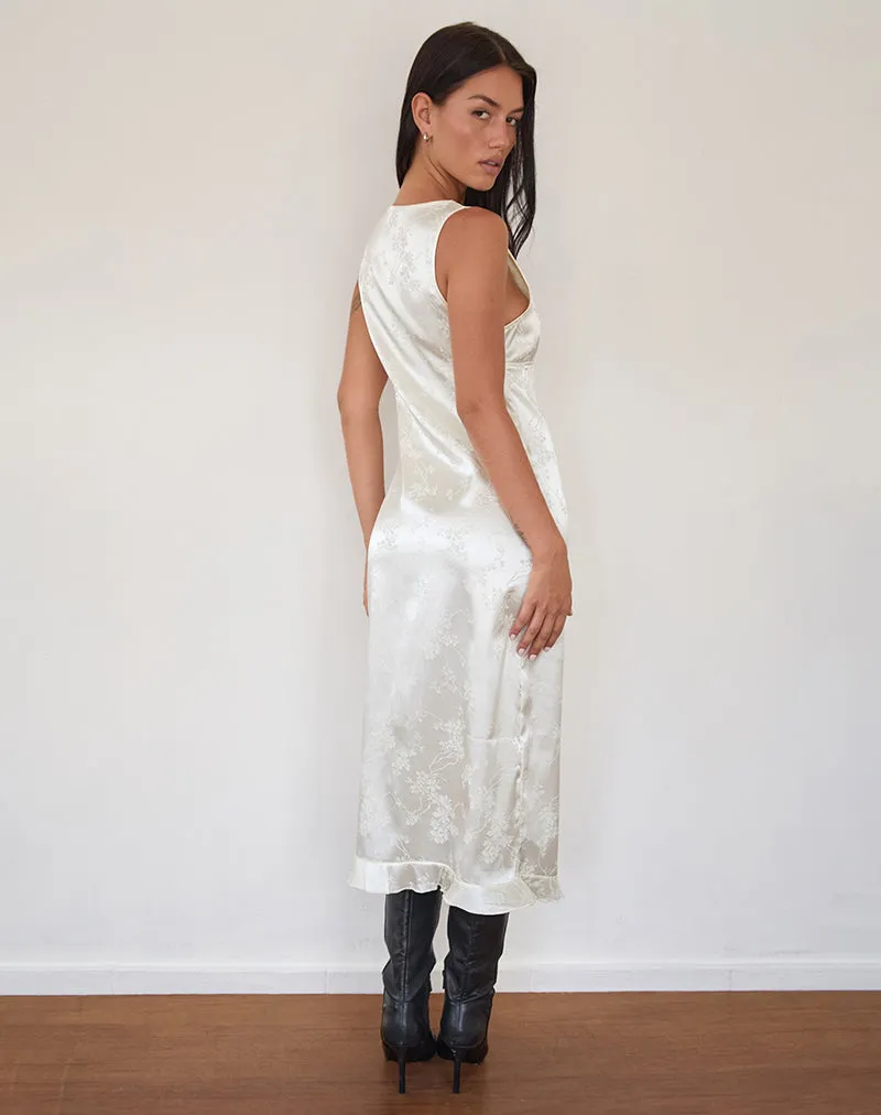 Gastari Midi Dress in Satin Jacquard White