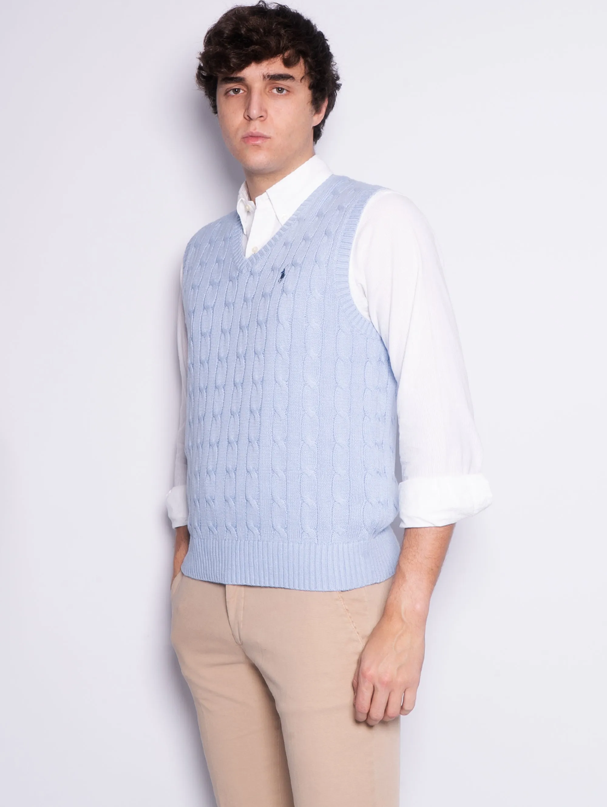 Gilet in Maglia a Trecce Celeste