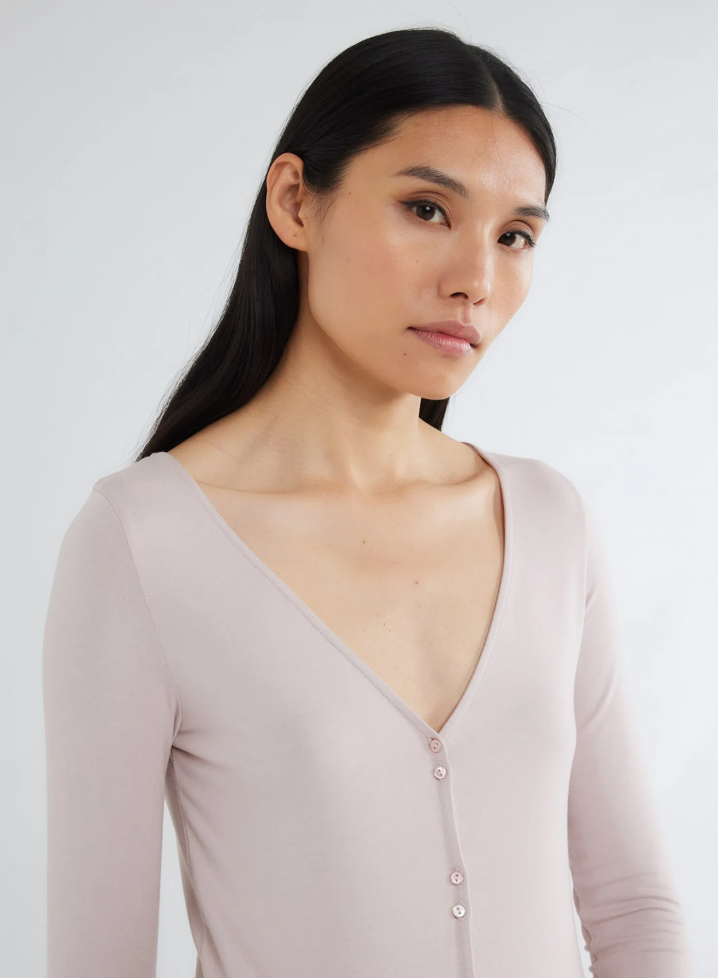 Gilet Rose col V Manches Longues en Viscose et Élasthanne