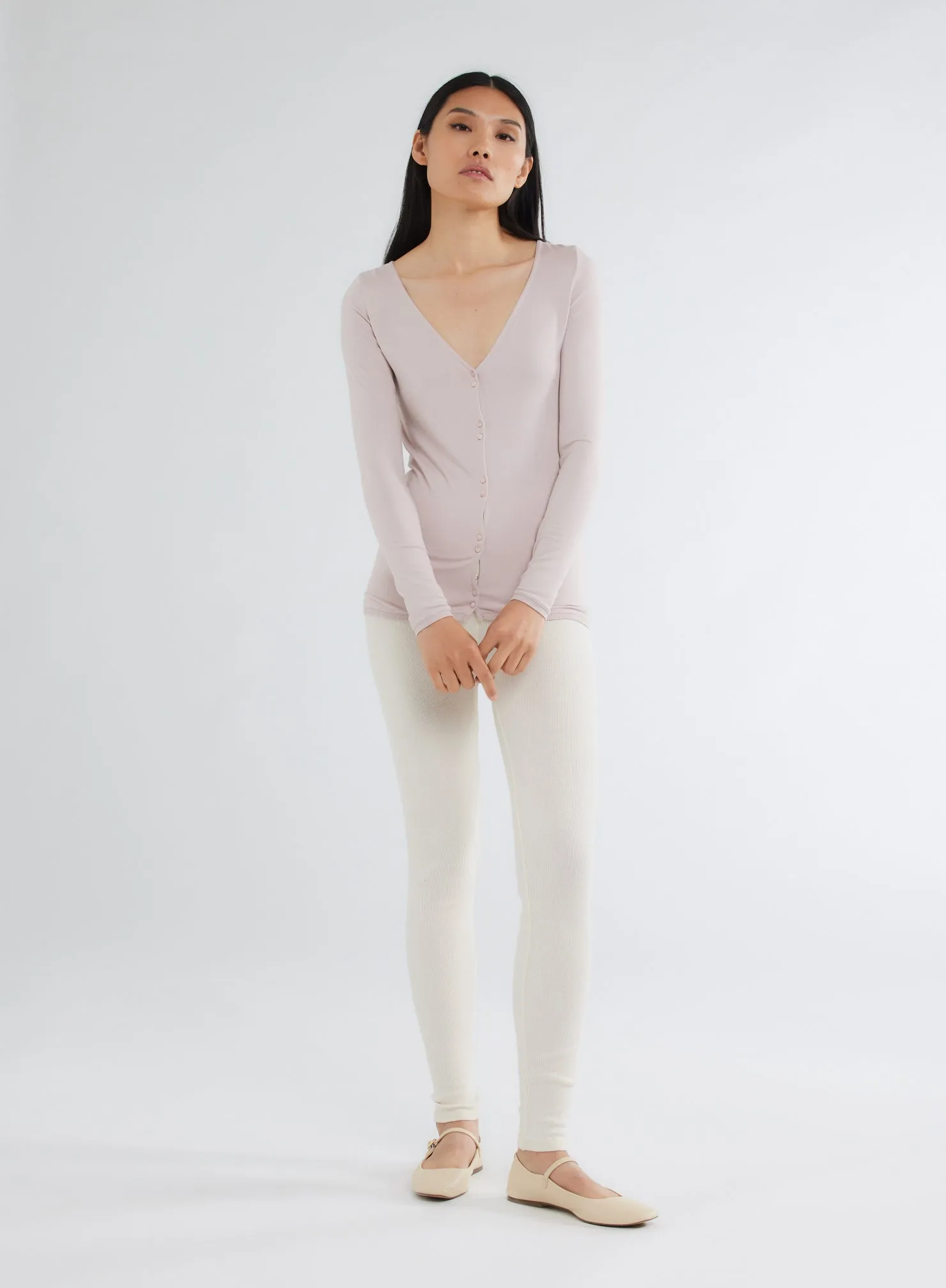 Gilet Rose col V Manches Longues en Viscose et Élasthanne