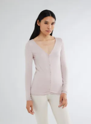 Gilet Rose col V Manches Longues en Viscose et Élasthanne