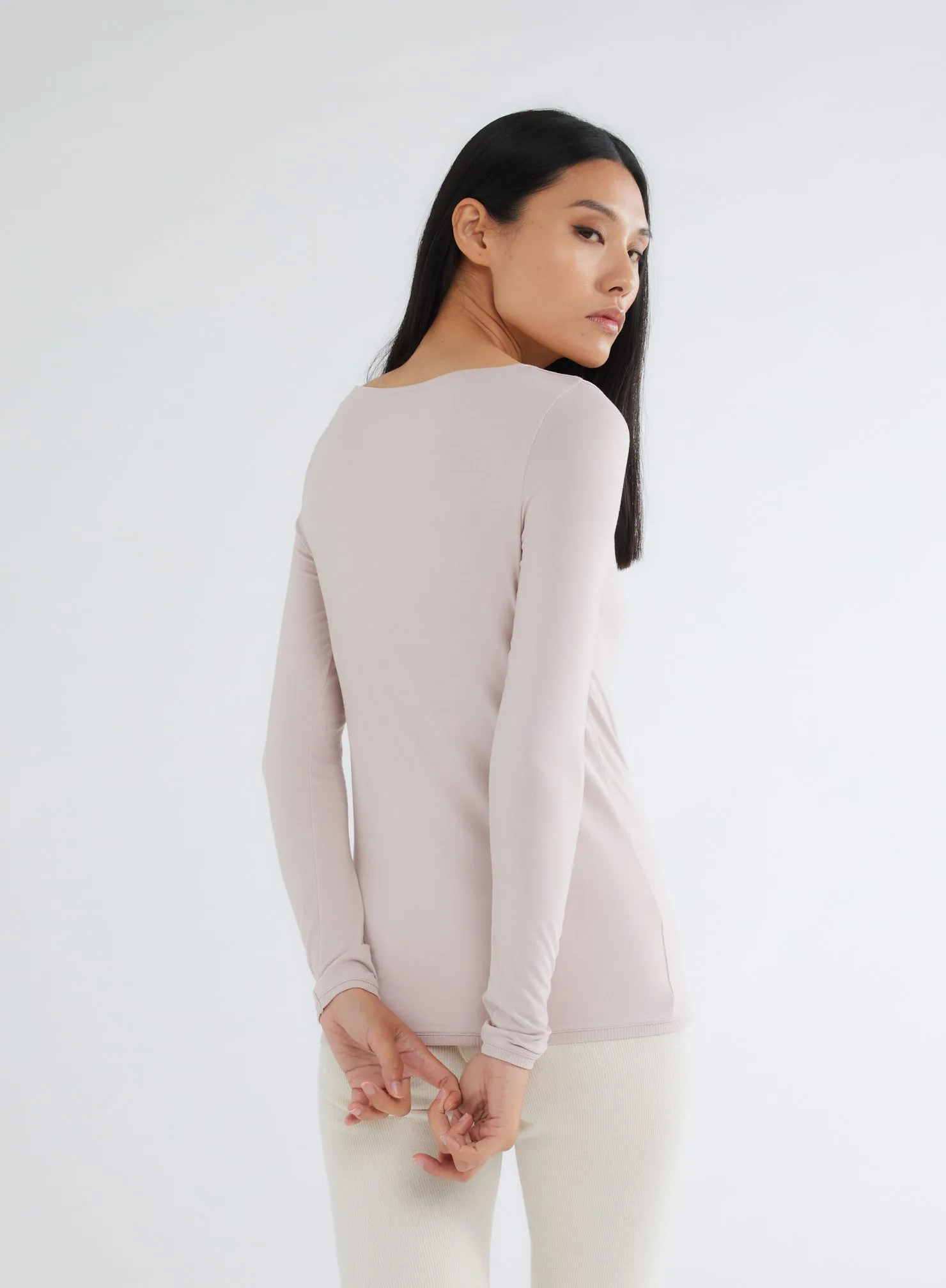 Gilet Rose col V Manches Longues en Viscose et Élasthanne