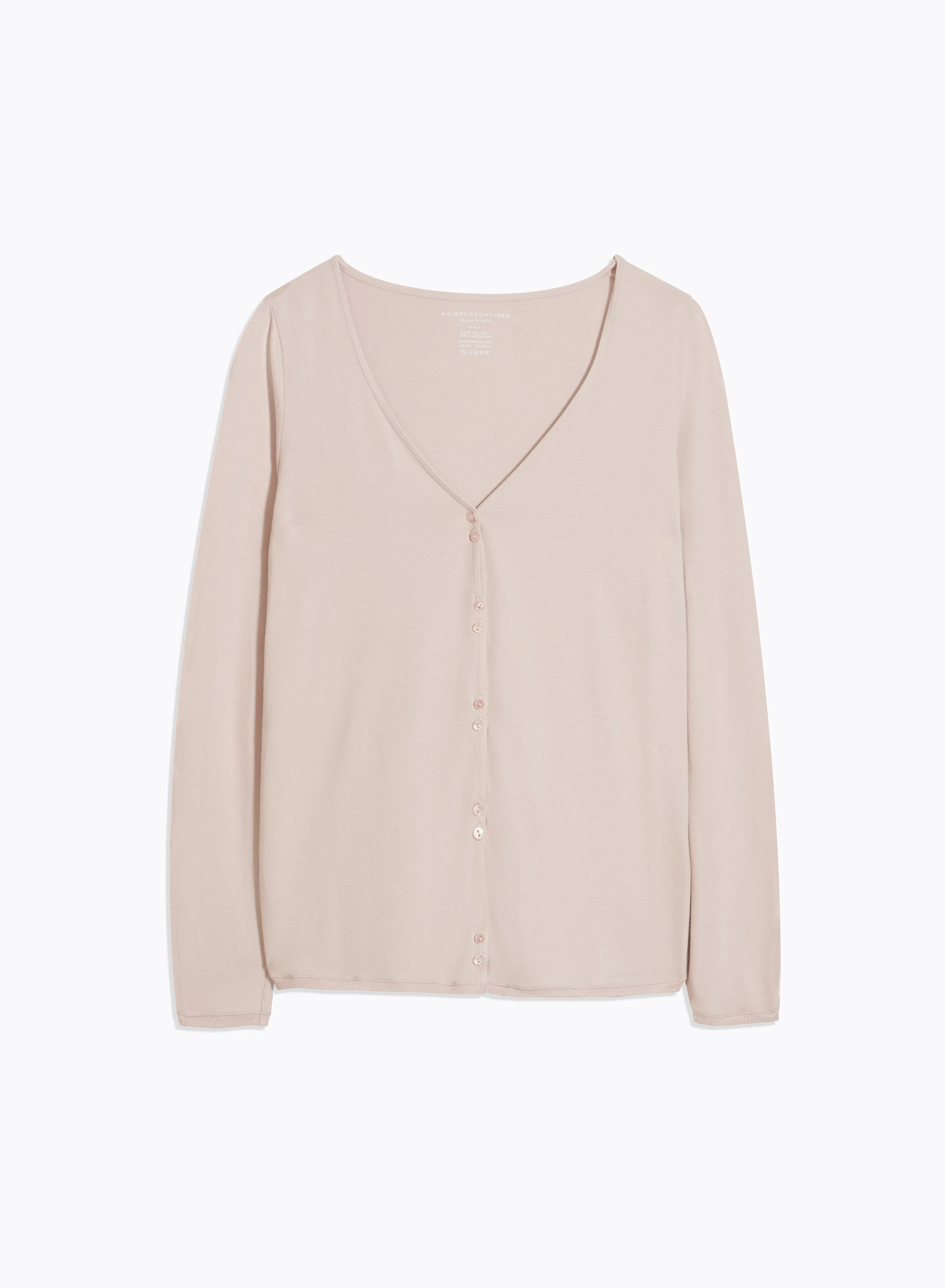Gilet Rose col V Manches Longues en Viscose et Élasthanne