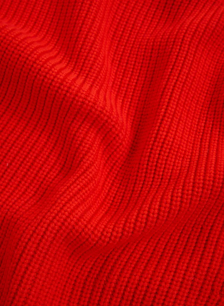 Gilet Rouge à Grosse Maille Col Montant Manches Longues en Laine Mérinos