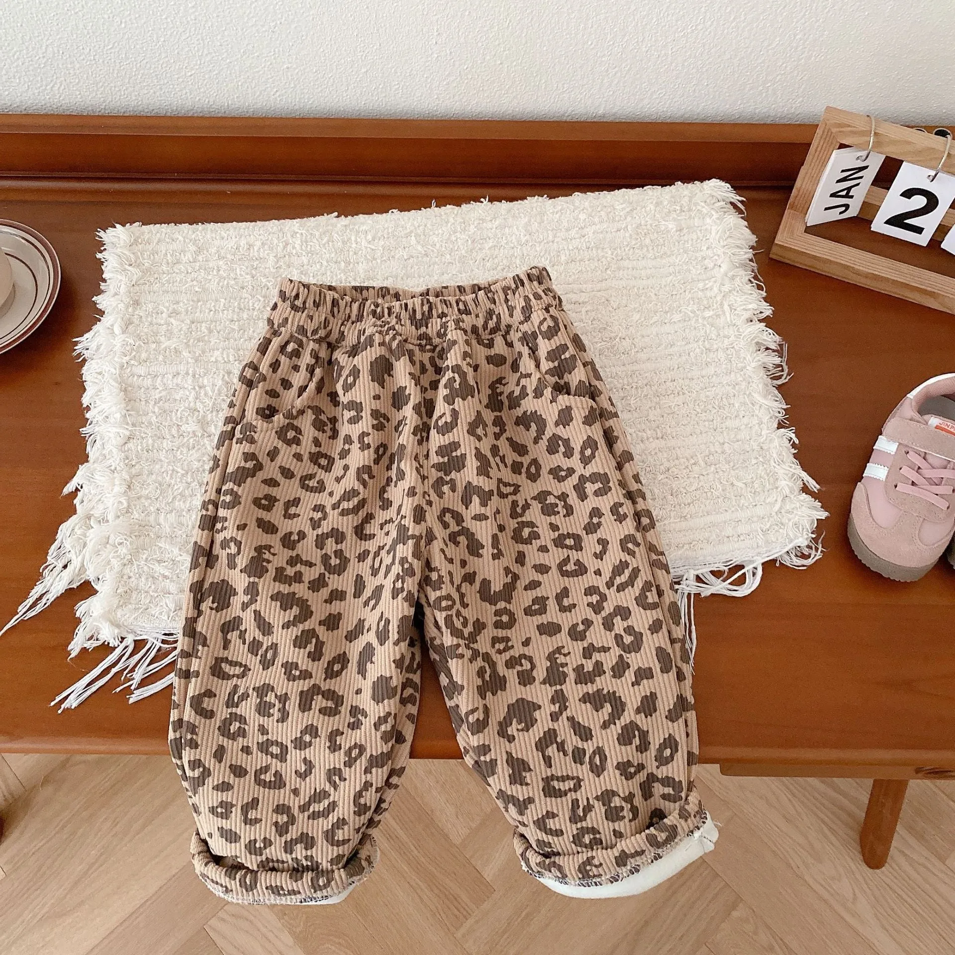 Girls Floral Leopard Corduroy Snow Pants Thick Winter Warm Pants