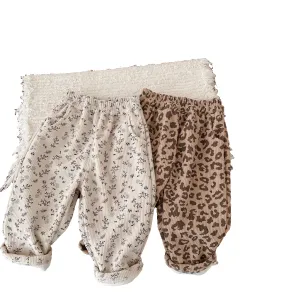 Girls Floral Leopard Corduroy Snow Pants Thick Winter Warm Pants
