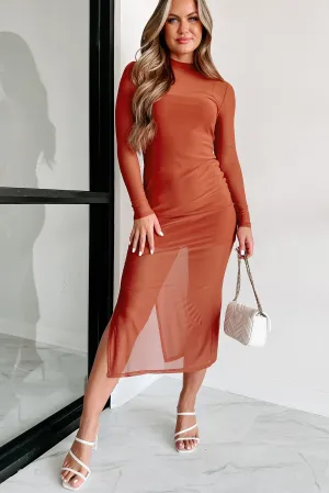 Going For Broke Mesh Midi Dress (Rust)