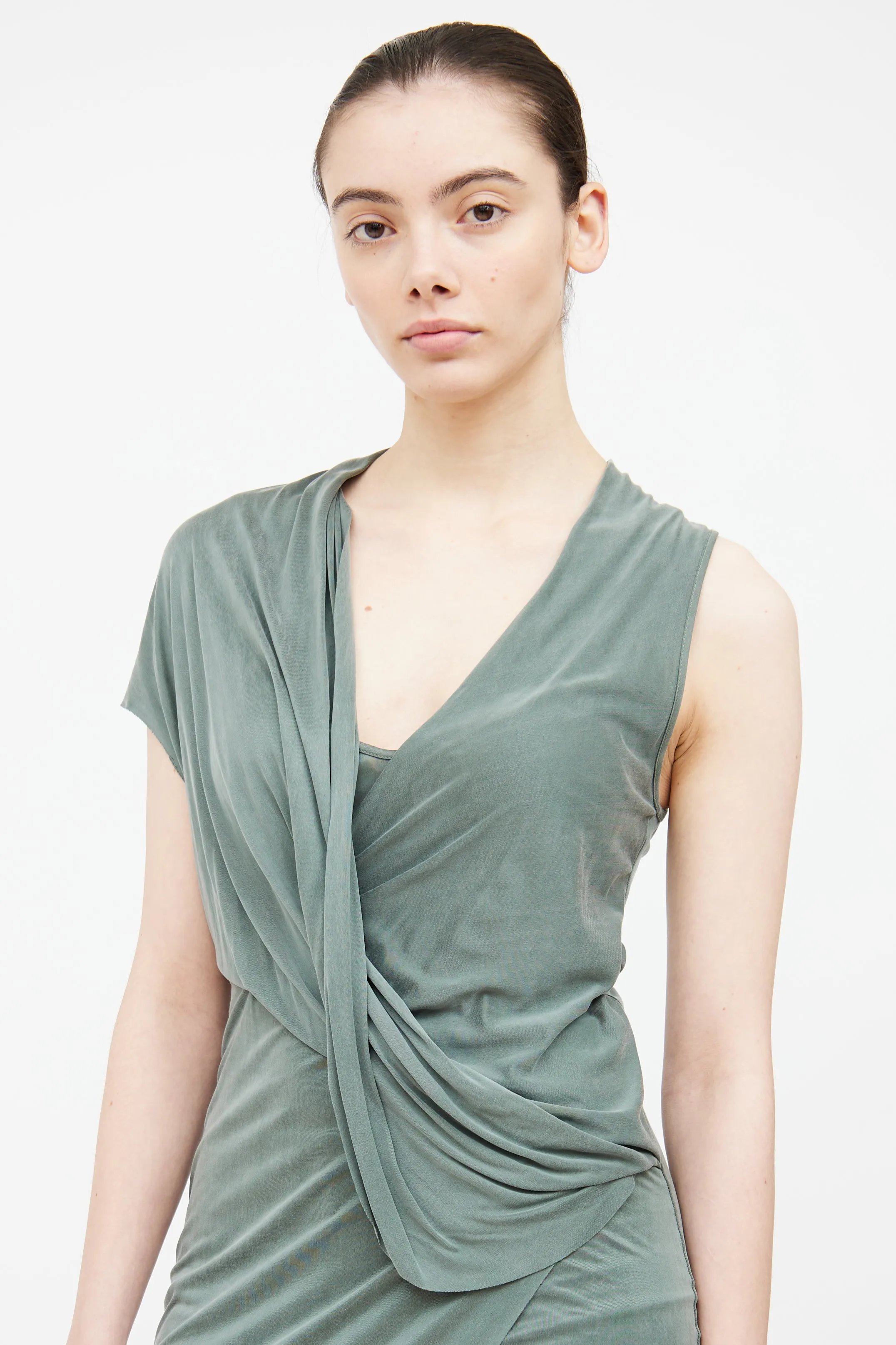 Green Draped Midi Dress