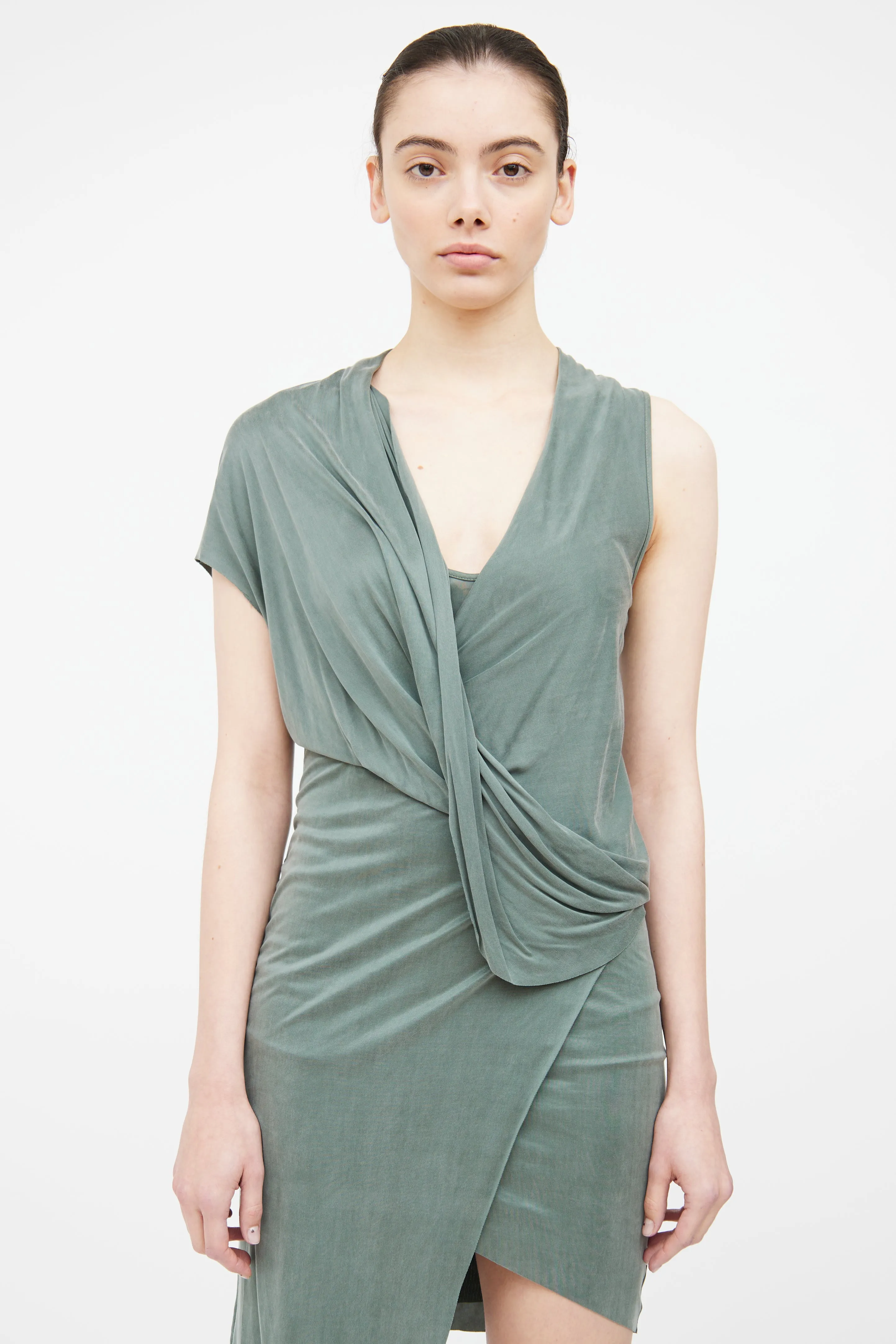 Green Draped Midi Dress