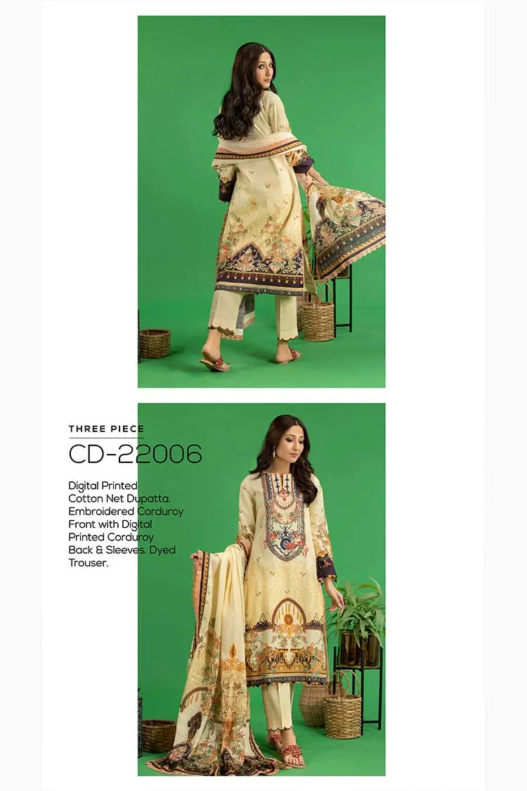 Gul Ahmed - 3 PC Embroidered Corduroy Suit CD22006 Winter Collection Vol 3