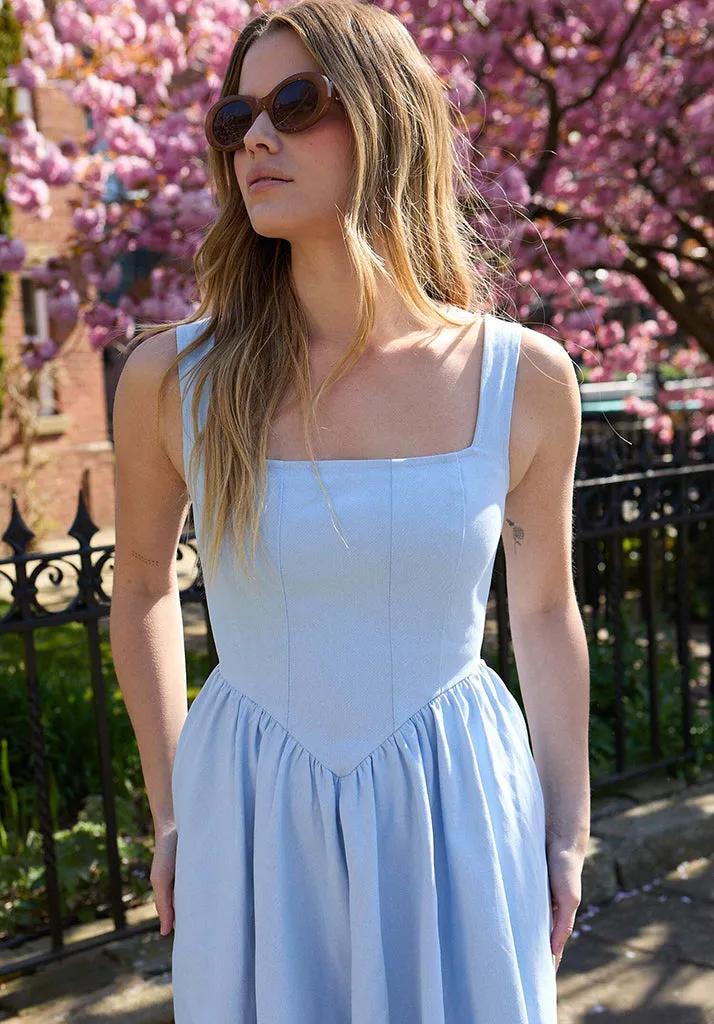 Hayley Corset Inspired Midi Dress In Light Blue