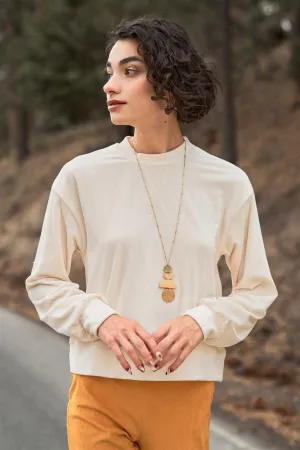 Ivory Corduroy Long Volume Sleeve High Neck Top /3-2-1