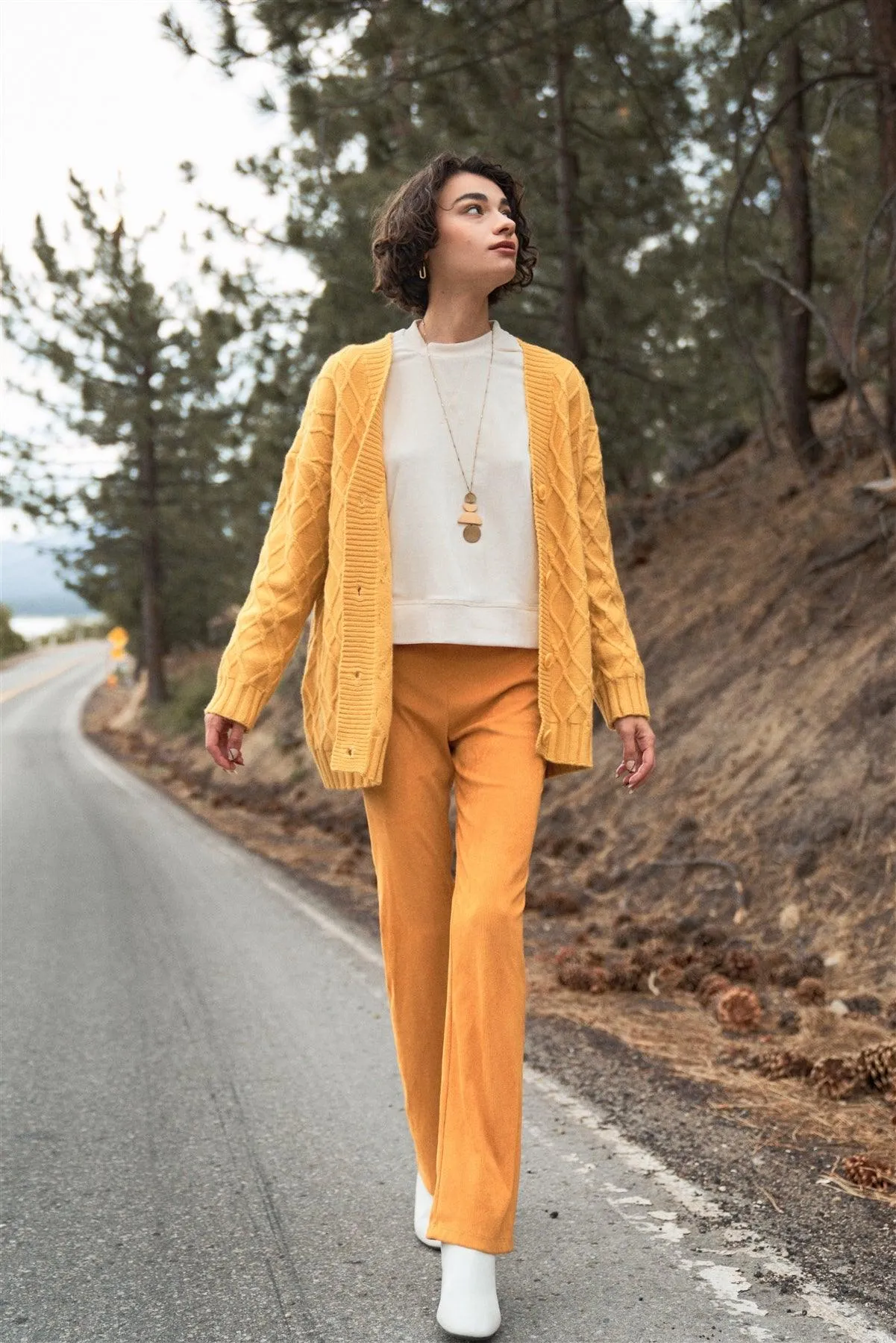Ivory Corduroy Long Volume Sleeve High Neck Top /3-2-1