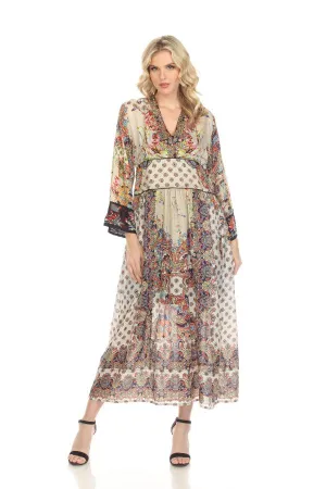 Johnny Was Tierra Zonia Silk Printed Slip Maxi Dress Boho Chic C34522 NEW