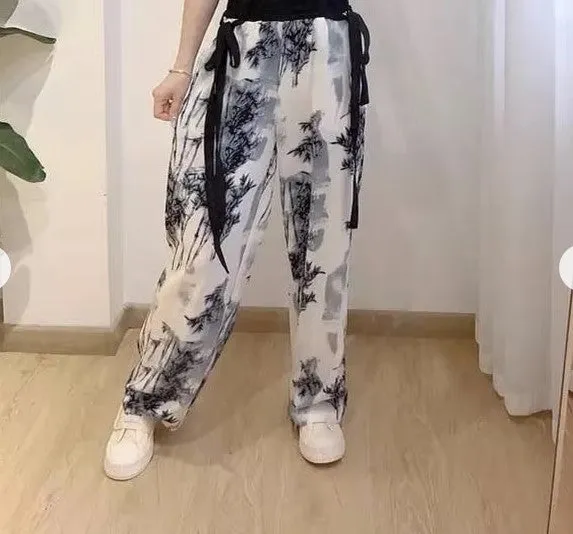 Korean Style Long Sleeved Top Tank  Inked Harem Pants Three Piece Set