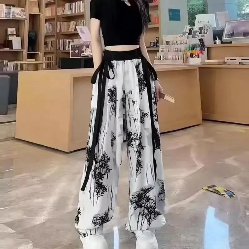 Korean Style Long Sleeved Top Tank  Inked Harem Pants Three Piece Set