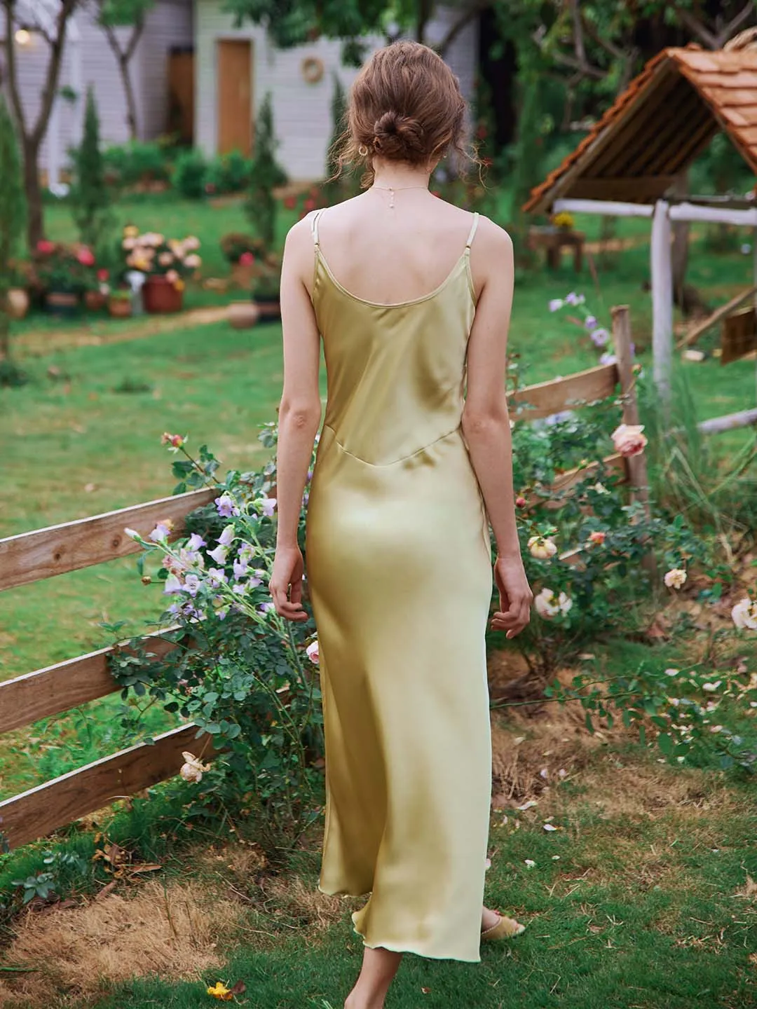 Kristin French V-Neck Slip Yellow-green Dress
