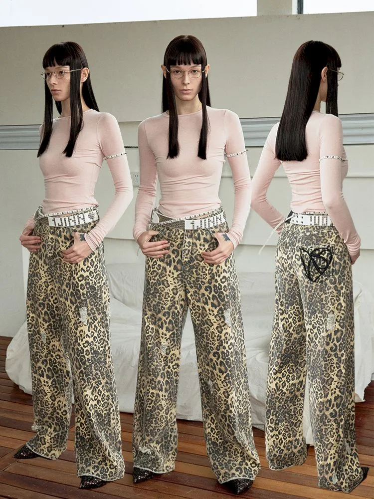 Leopard Print Canvas Wide Leg Pants【s0000006289】