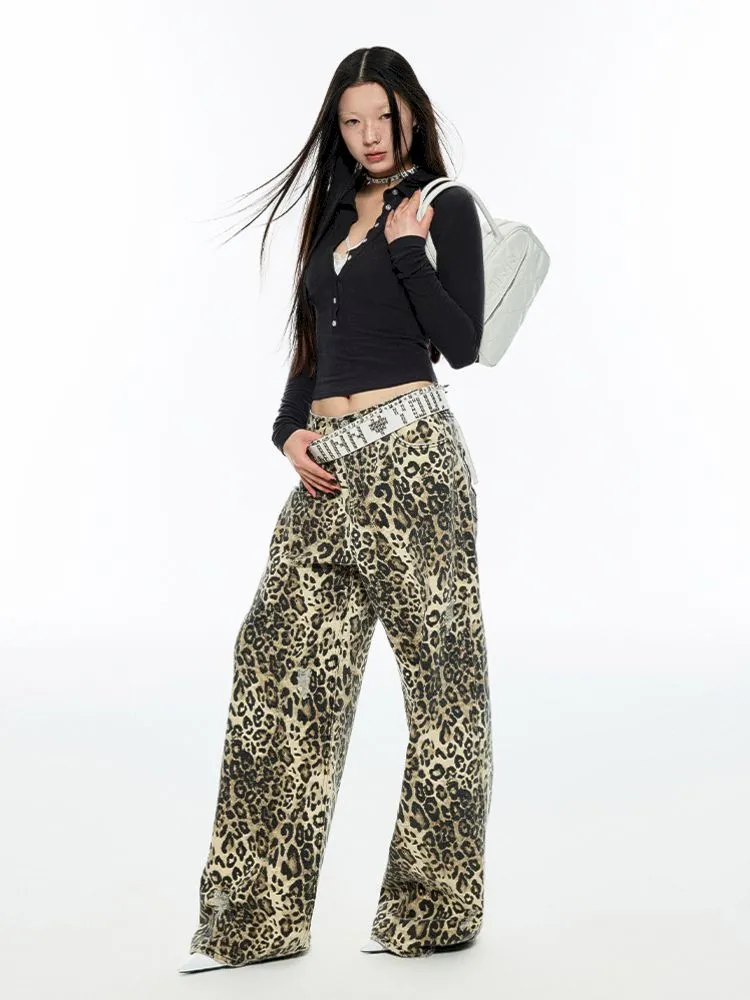 Leopard Print Canvas Wide Leg Pants【s0000006289】