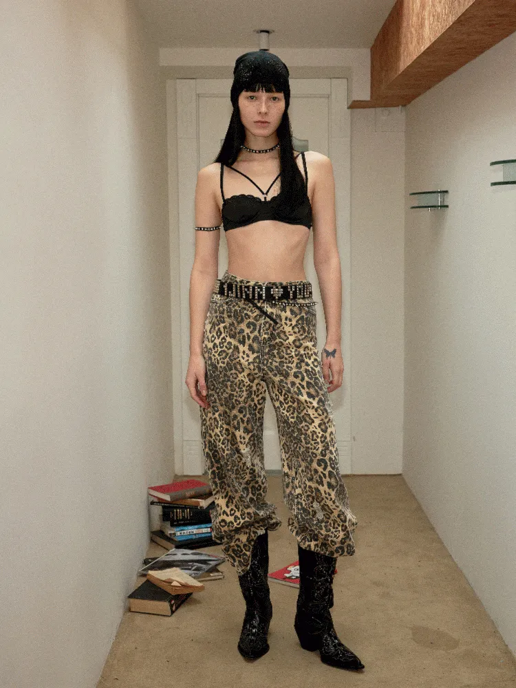 Leopard Print Canvas Wide Leg Pants【s0000006289】