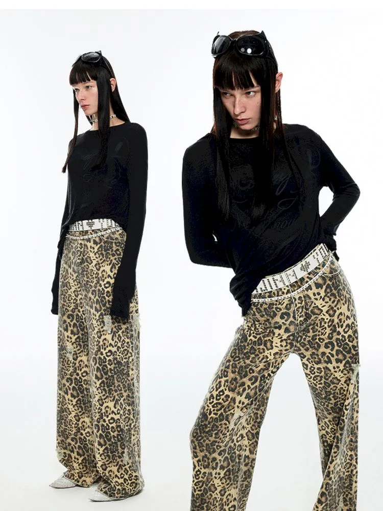 Leopard Print Canvas Wide Leg Pants【s0000006289】