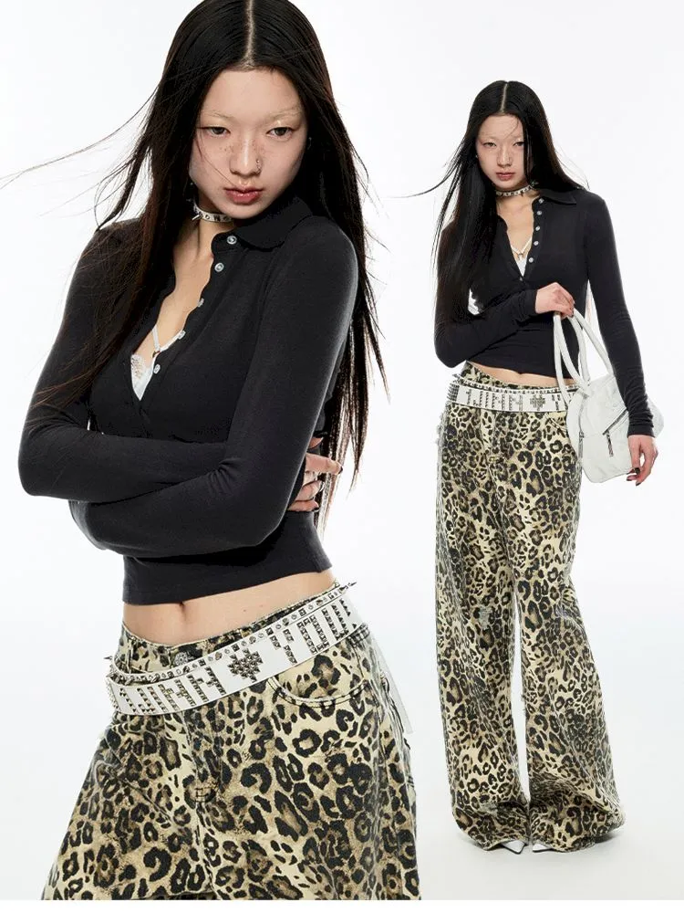 Leopard Print Canvas Wide Leg Pants【s0000006289】