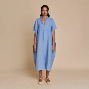 Linen Kaftan Dress for Women | Blue | Full Sleeves