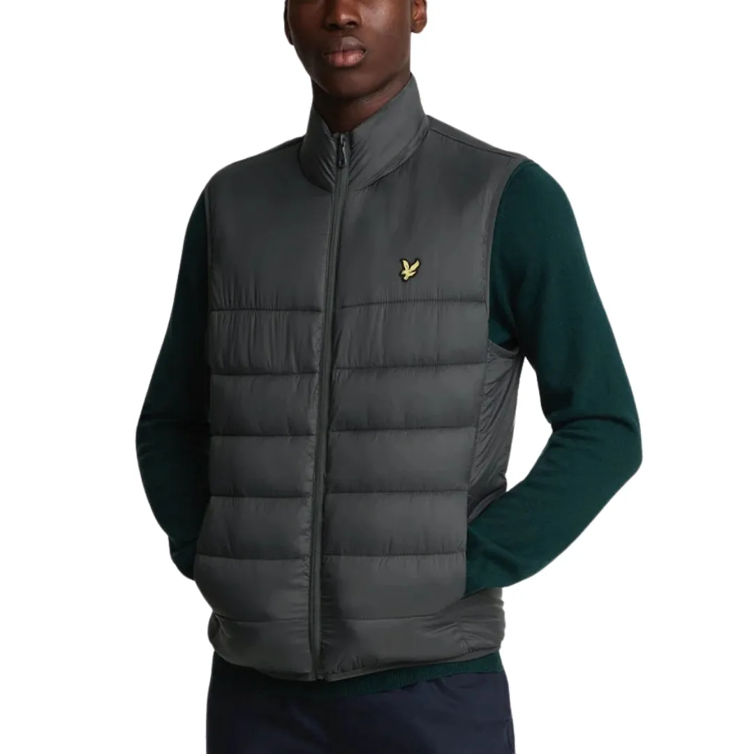 Lyle & Scott Branded Logo Gunmetal Grey Wadded Gilet Jacket