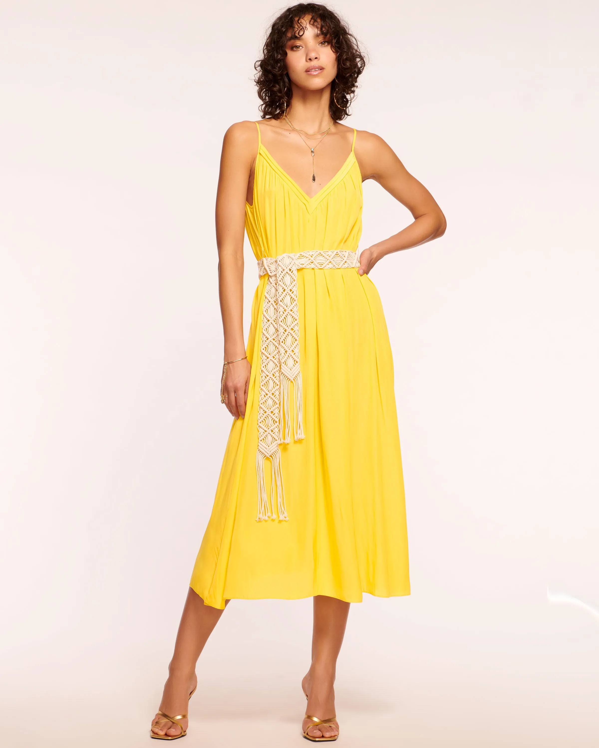 May Belted V-Neck Midi Dress