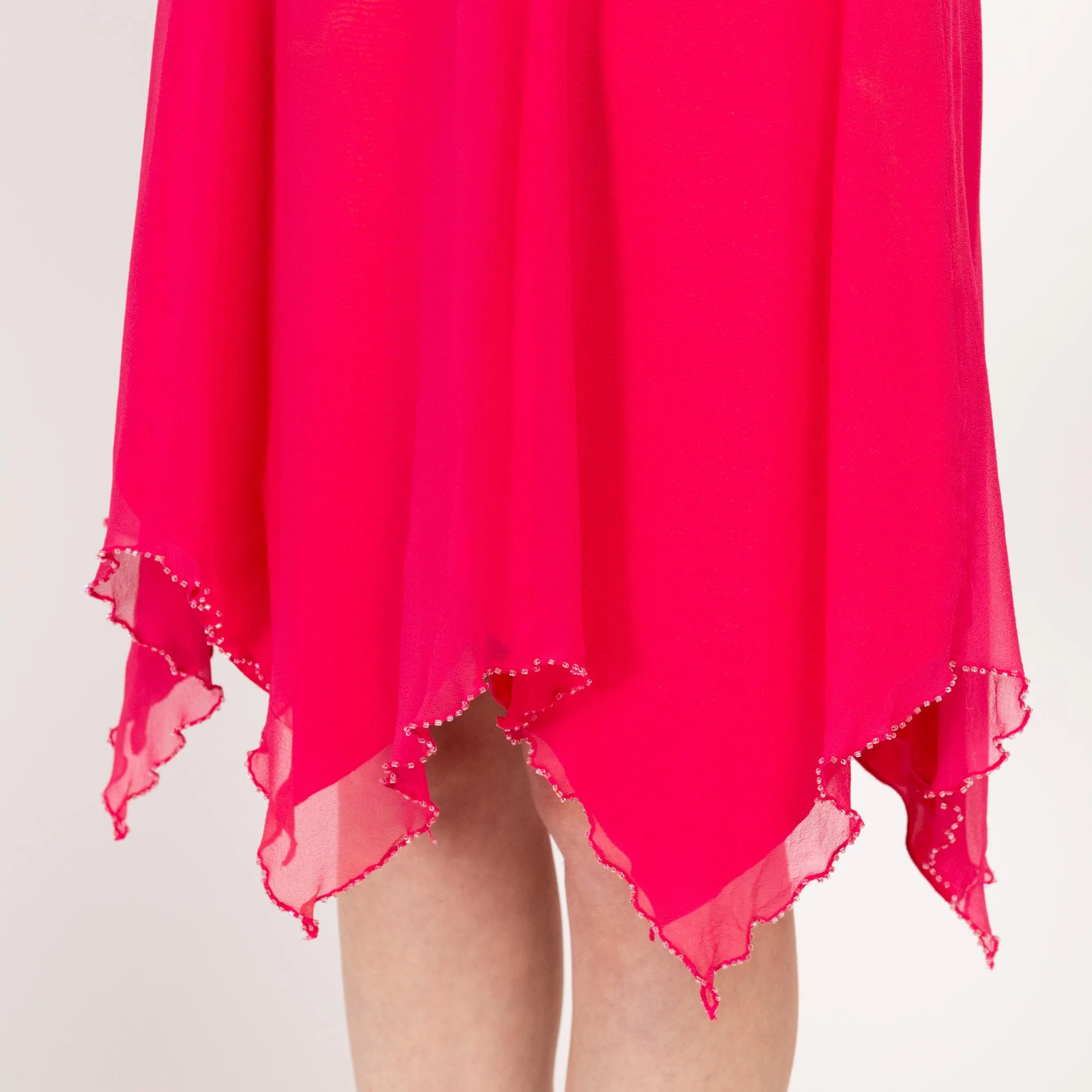 Medium 90s Hot Pink Silk Hanky Hem Party Dress