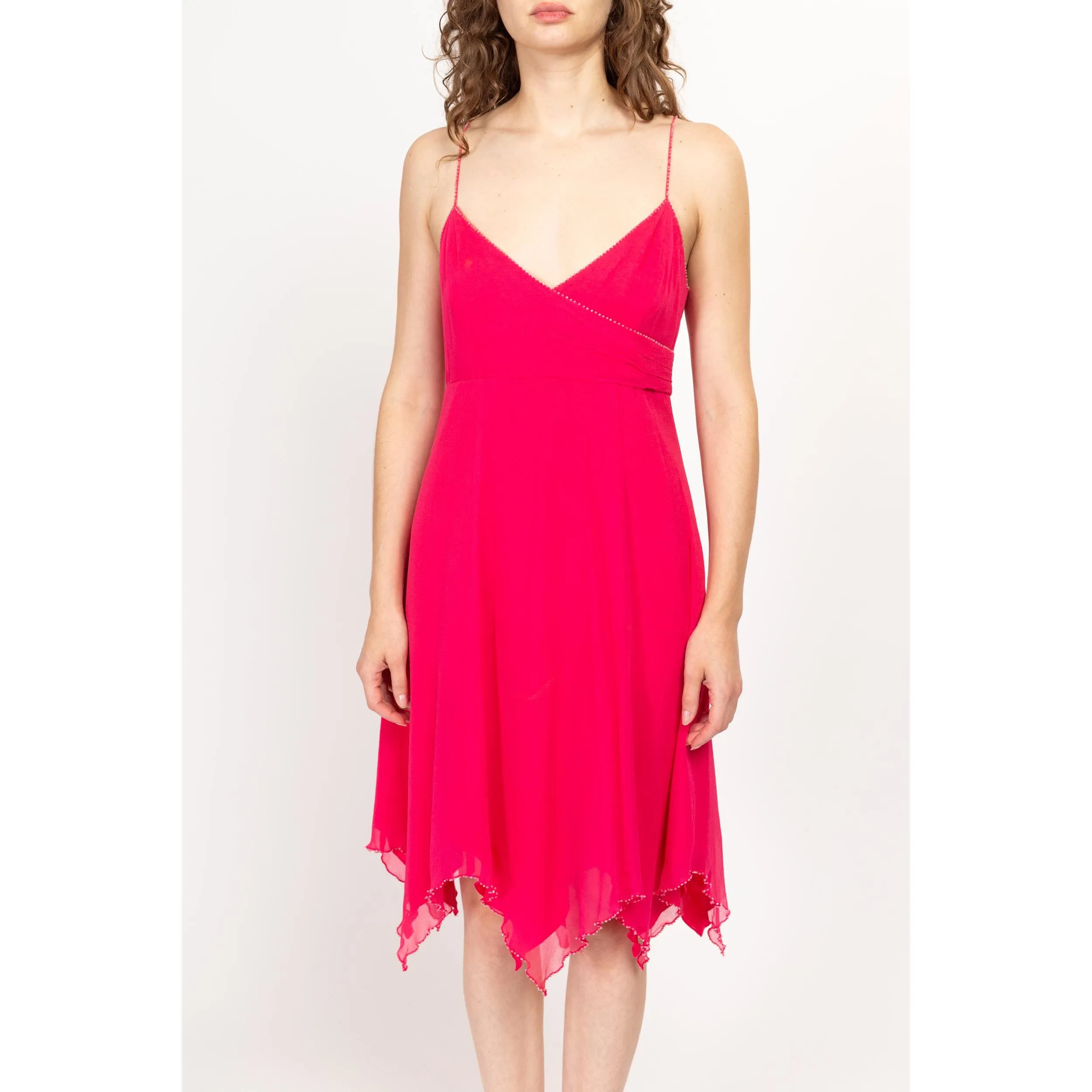 Medium 90s Hot Pink Silk Hanky Hem Party Dress
