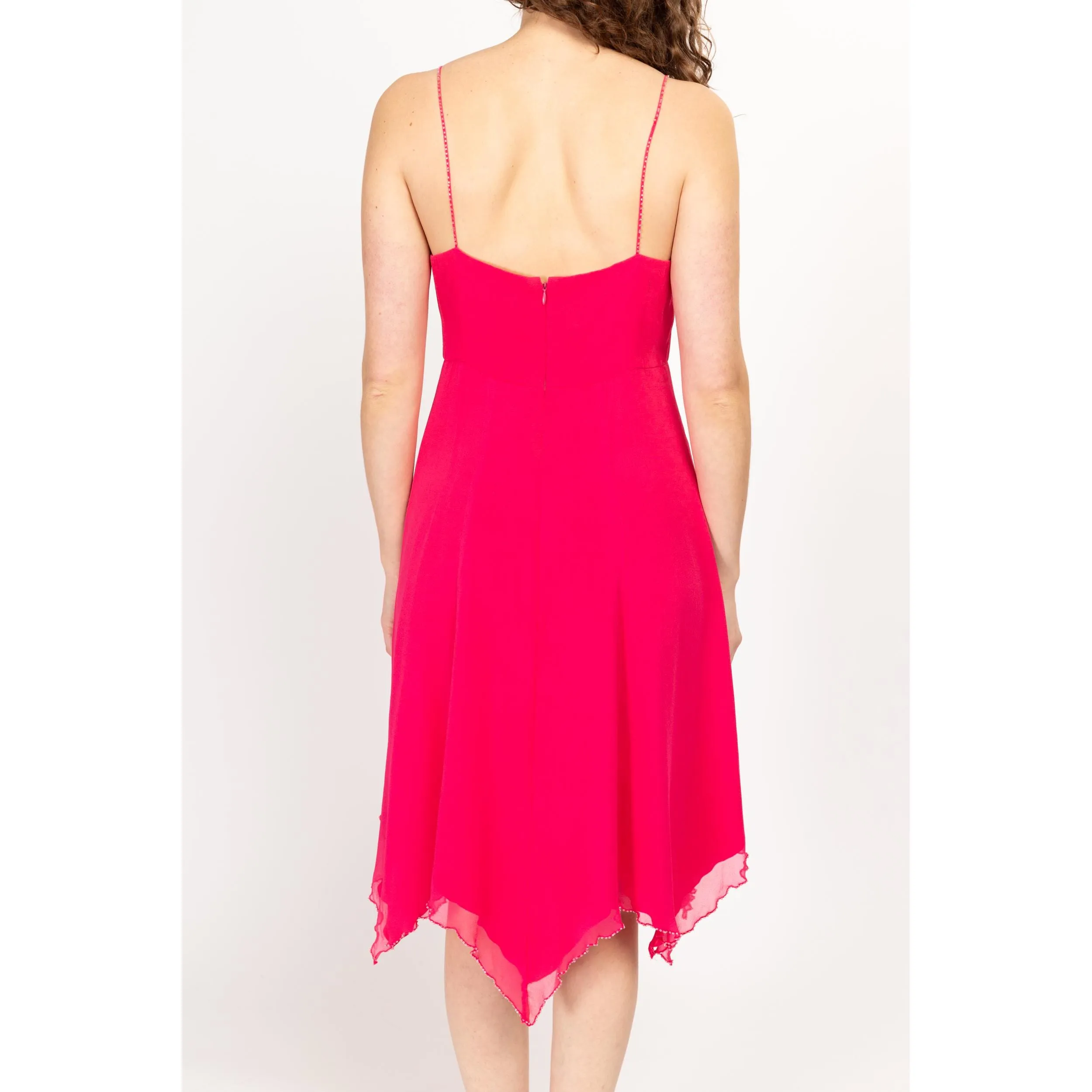 Medium 90s Hot Pink Silk Hanky Hem Party Dress