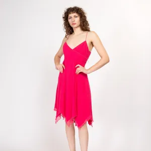 Medium 90s Hot Pink Silk Hanky Hem Party Dress