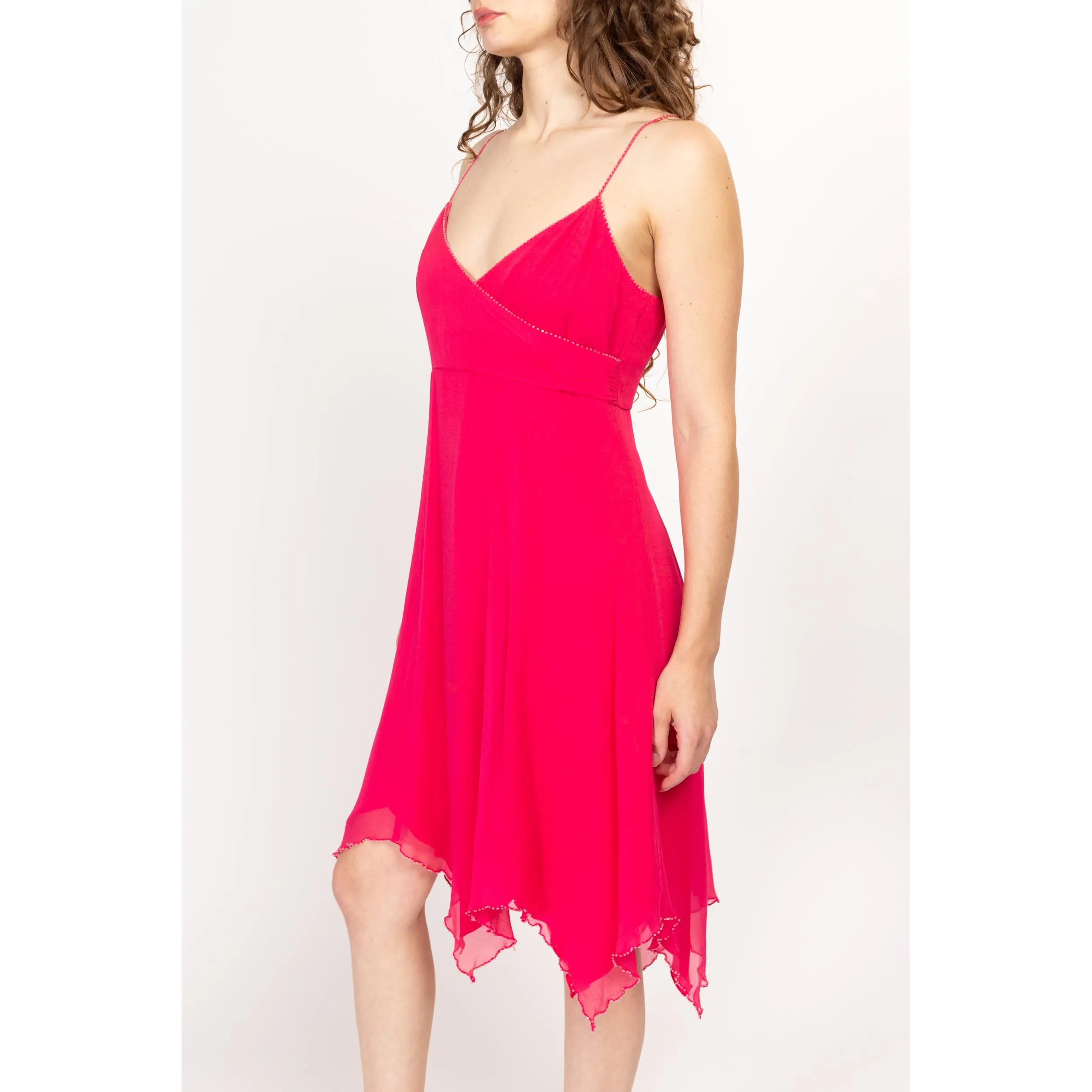 Medium 90s Hot Pink Silk Hanky Hem Party Dress