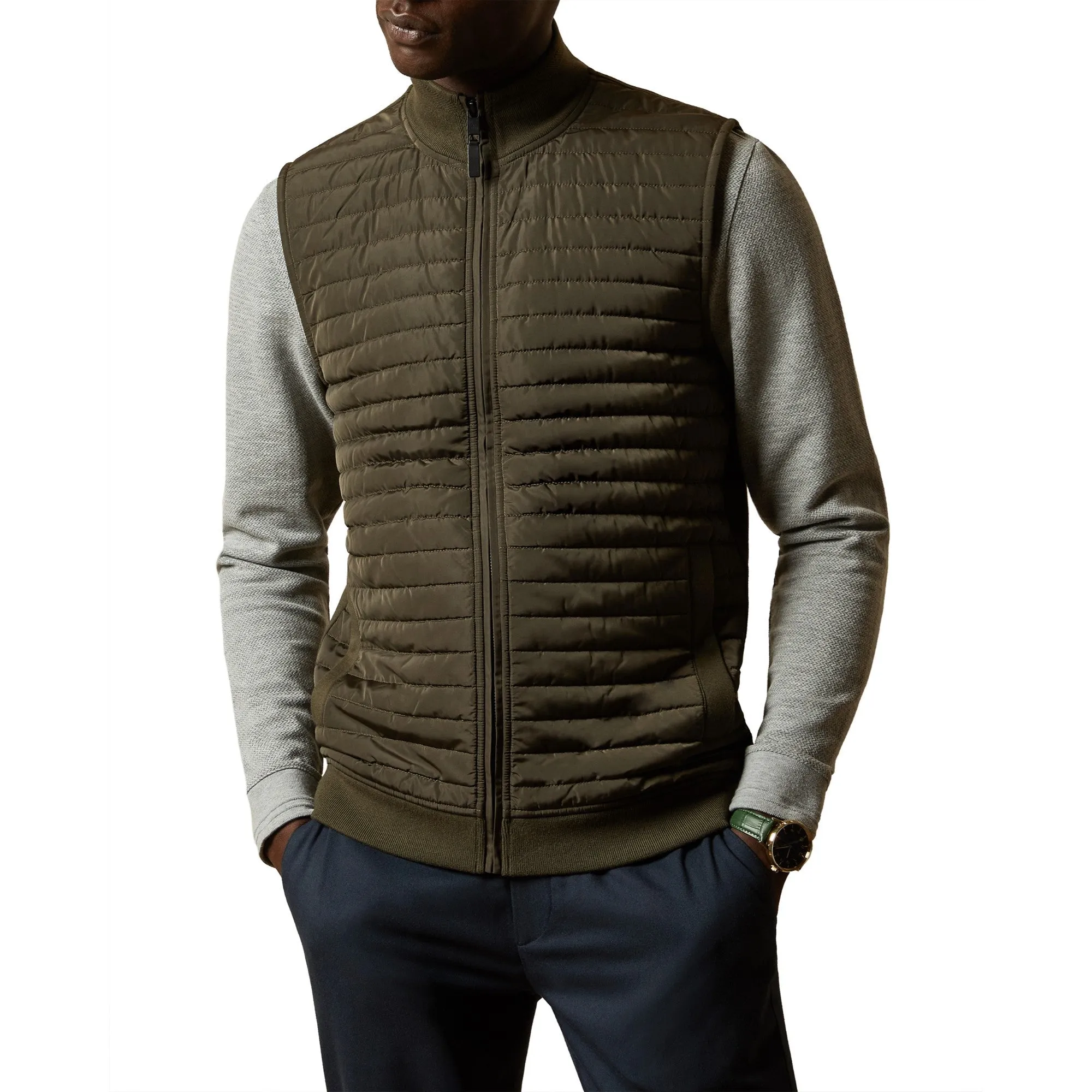 Men Rapids-Quilted Jersey Gilet - Khaki