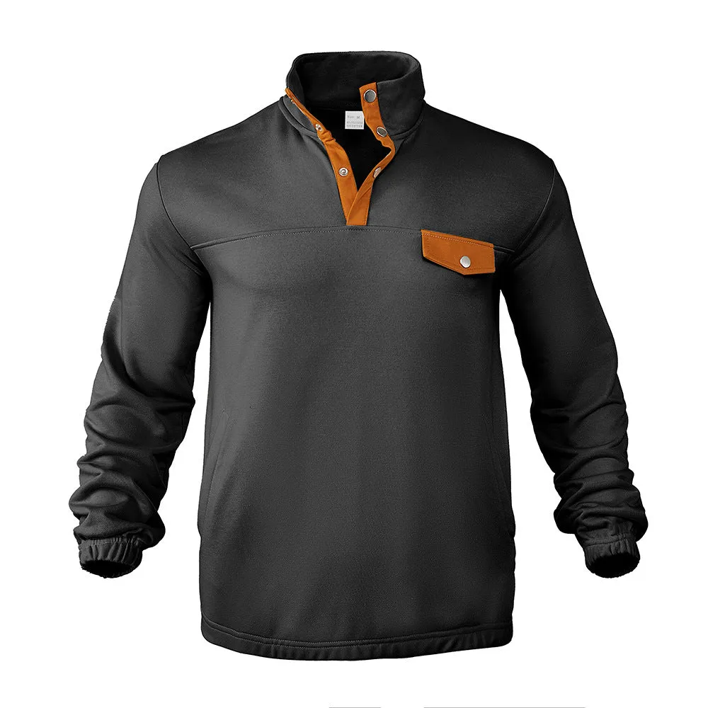 MEN'S CASUAL STAND UP COLLAR LONG SLEEVED CORDUROY SWEATSHIRT WITH PIT STRIPE