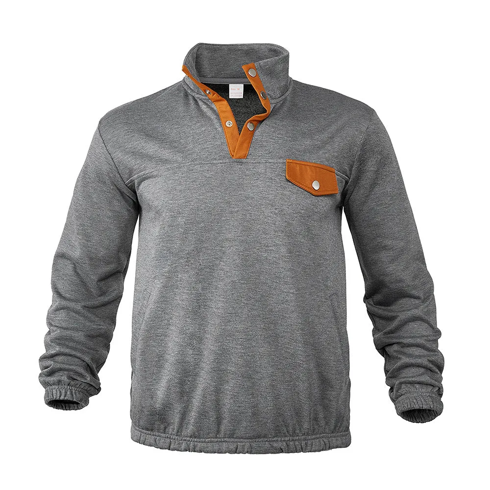MEN'S CASUAL STAND UP COLLAR LONG SLEEVED CORDUROY SWEATSHIRT WITH PIT STRIPE