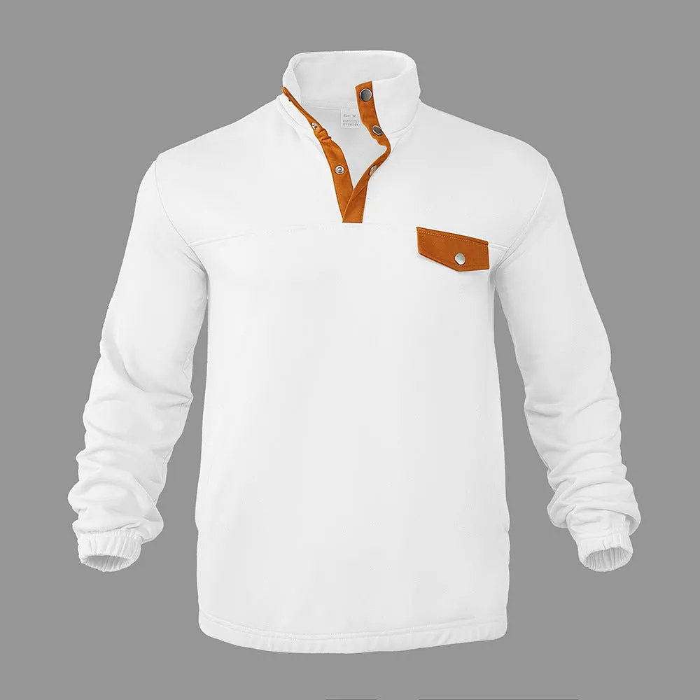 MEN'S CASUAL STAND UP COLLAR LONG SLEEVED CORDUROY SWEATSHIRT WITH PIT STRIPE