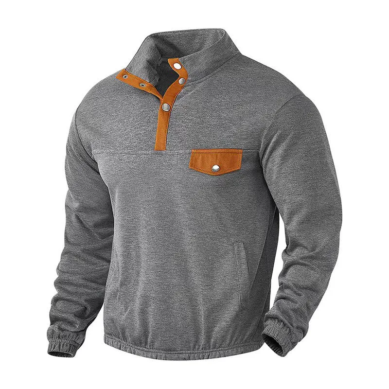 MEN'S CASUAL STAND UP COLLAR LONG SLEEVED CORDUROY SWEATSHIRT WITH PIT STRIPE