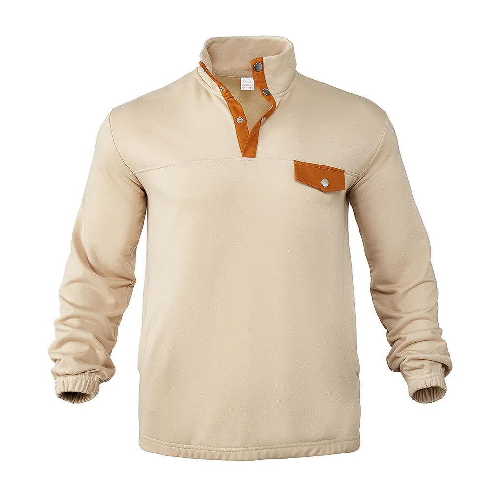 MEN'S CASUAL STAND UP COLLAR LONG SLEEVED CORDUROY SWEATSHIRT WITH PIT STRIPE