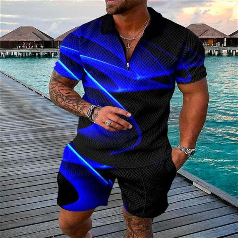 Men's Casual Suit with Zipper Polo Shirt