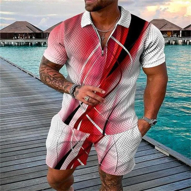 Men's Casual Suit with Zipper Polo Shirt