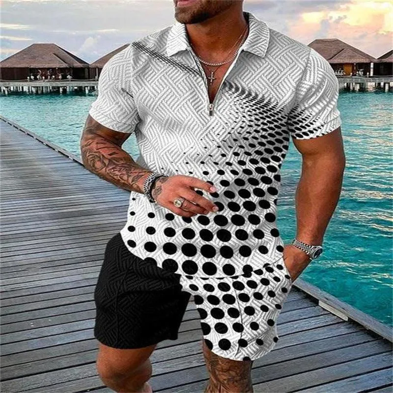 Men's Casual Suit with Zipper Polo Shirt