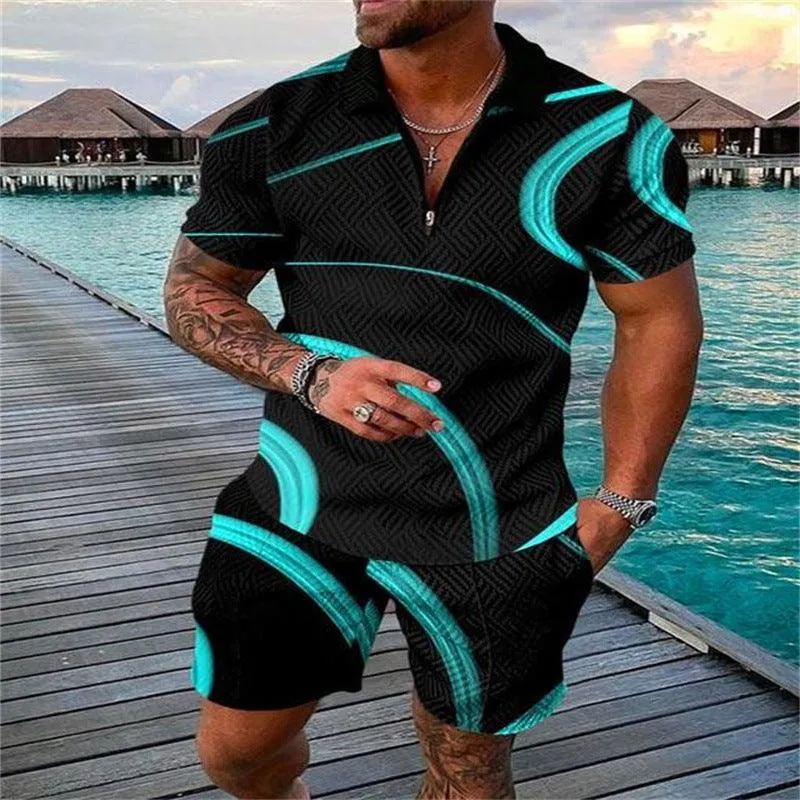 Men's Casual Suit with Zipper Polo Shirt