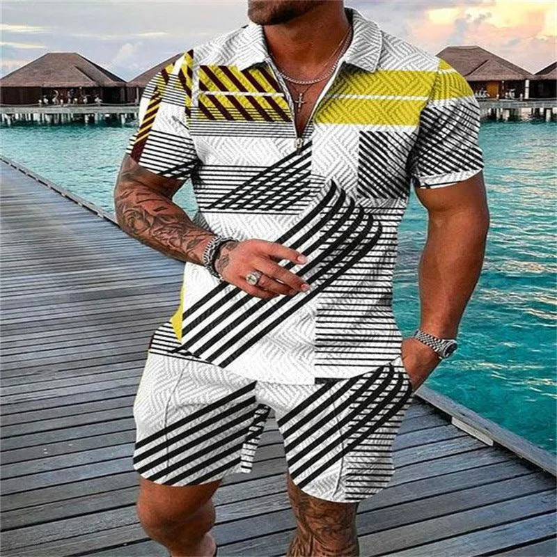 Men's Casual Suit with Zipper Polo Shirt